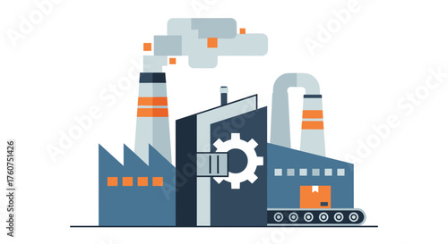 Flat design industrial factory building manufacturing logistics and production concept