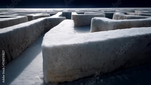 Ice Labyrinth with Frosty Walls in a Dark Atmospheric Environment