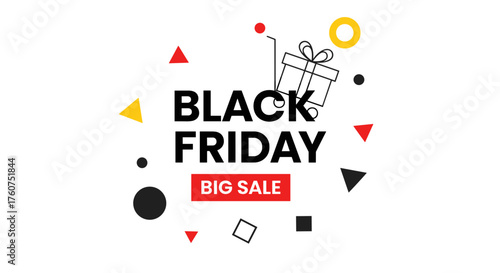 Black Friday Big Sale graphic banner with shopping cart and gift illustration