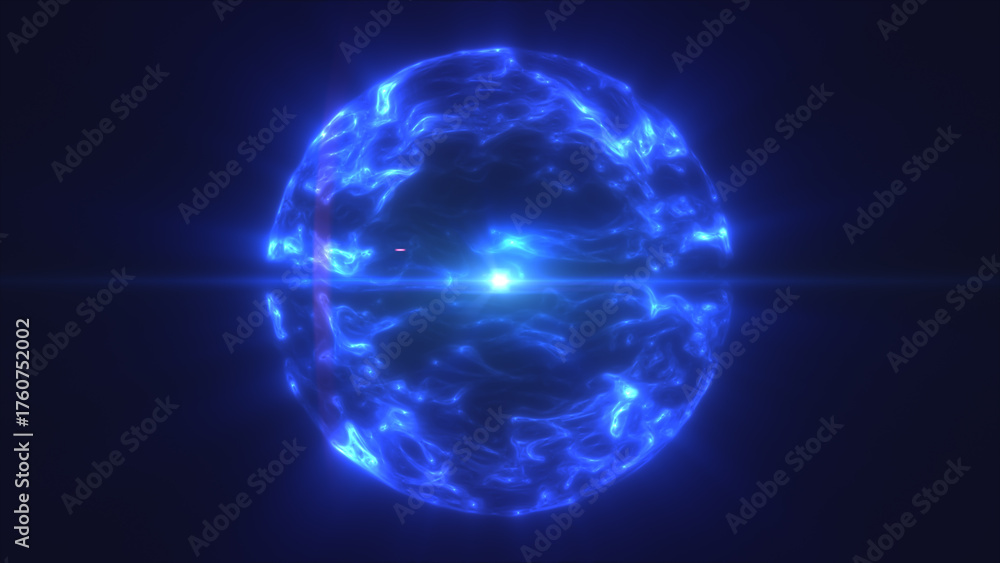 Obraz premium Futuristic blue energy sphere emitting bright plasma light, glowing with intense power and digital motion