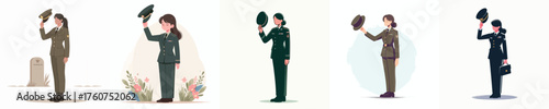 vector of an female army soldier raising his hat