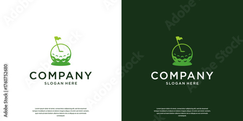 golf ball and flag logo, training, sports, vector illustration design.
