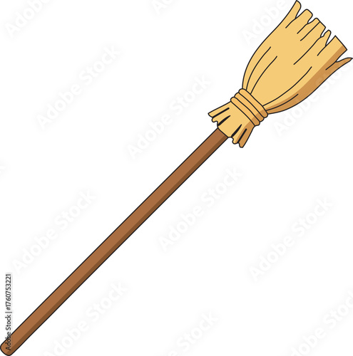 Wooden broomstick with straw bristles