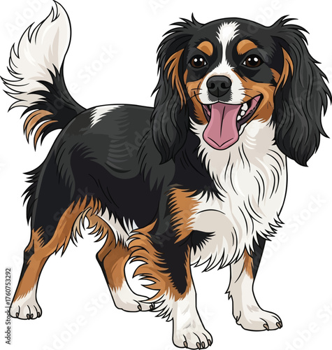 English Toy Spaniel dog standing happy panting vector illustration