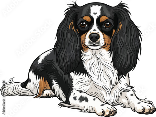 English Toy Spaniel dog lying down relaxed vector illustration