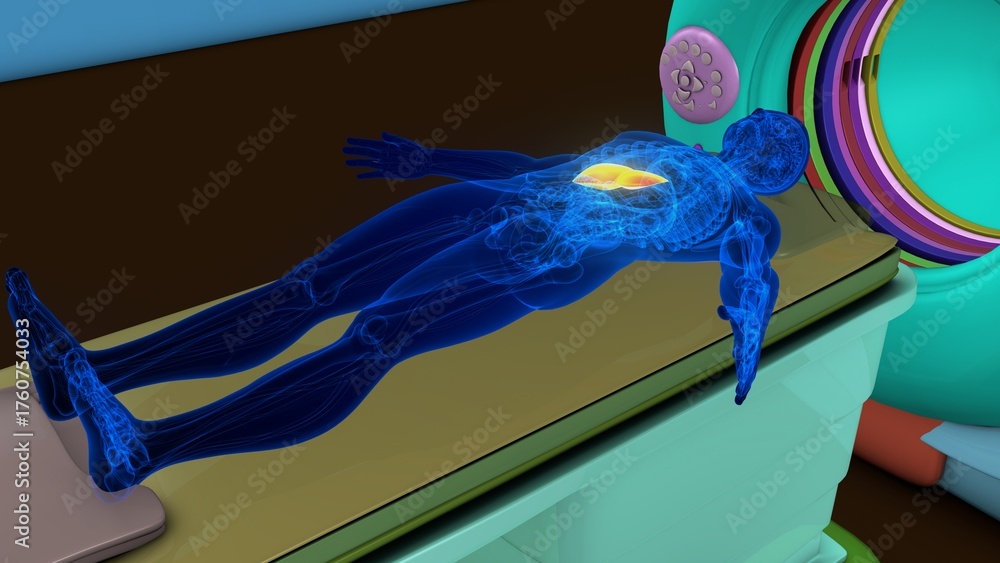 Obraz premium Human liver anatomy with CT scan. 3d illustrations