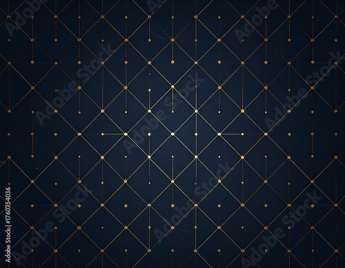 Dark navy background with gold geometric pattern