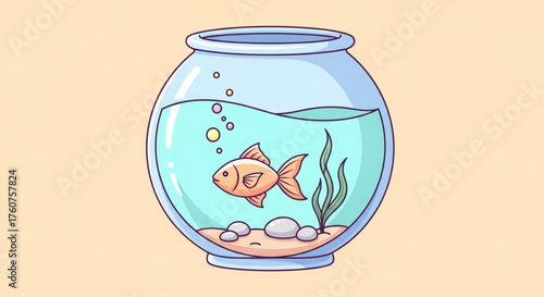 A charming goldfish swimming in a clear bowl, , symbolizing pets, tranquility, and simple aquatic life