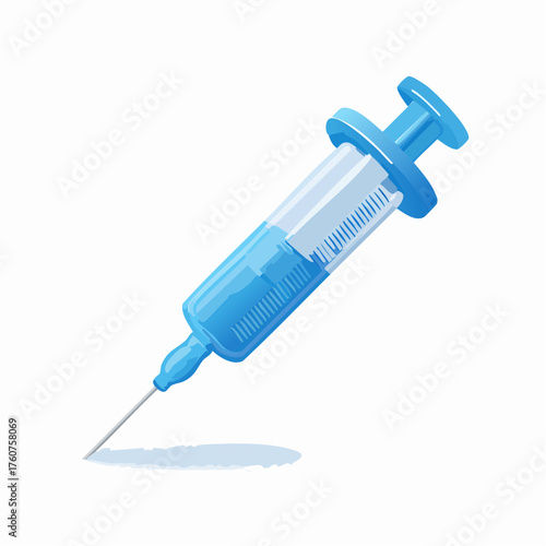 Medical syringe with blue liquid healthcare and vaccination concept