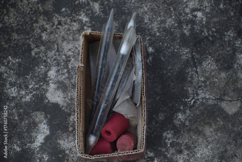 laboratory items, Acids, Base and Salts, tools of lab, litmus paper, pH paper, Blue paper and Red paper.