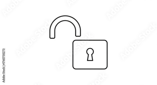 A simple line art illustration of an unlocked padlock, , representing security, freedom, and access in a minimalist style
