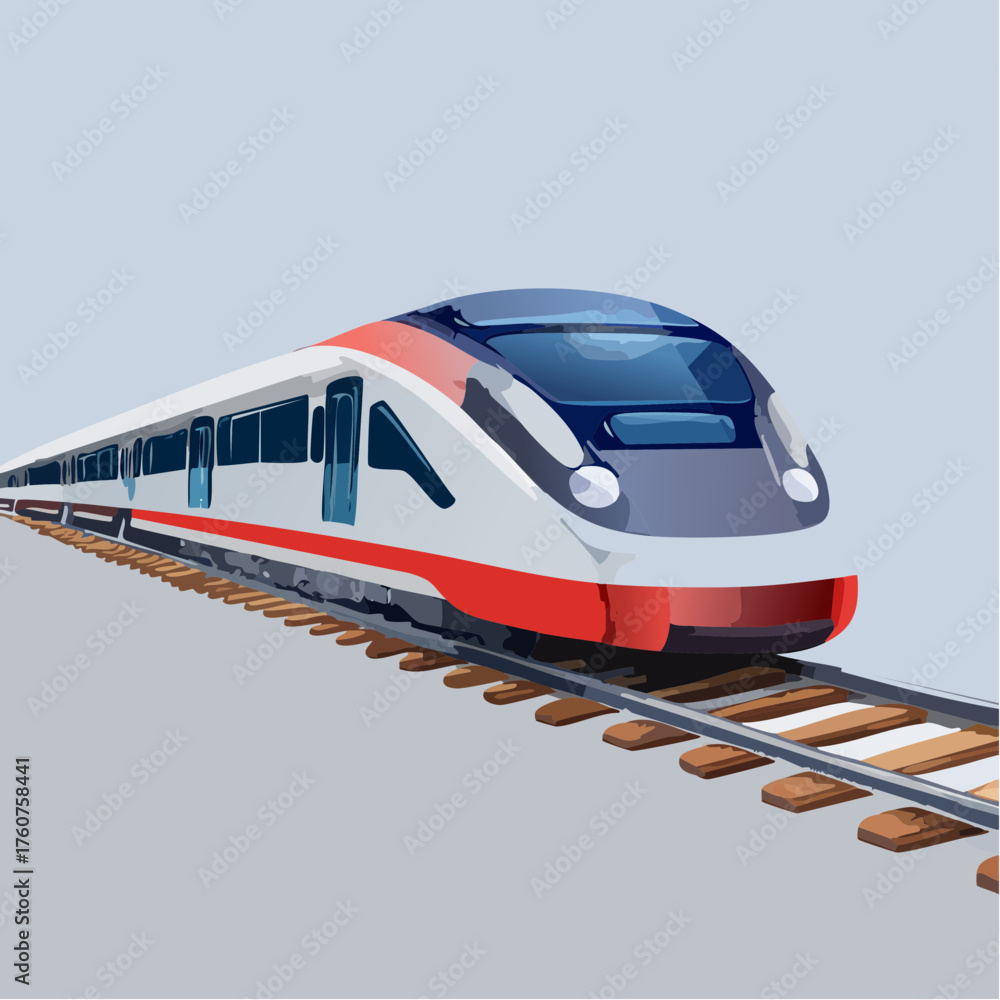 Fototapeta premium Modern high speed train on track illustration for transportation theme