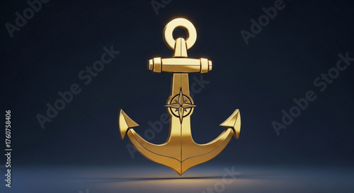 A gleaming golden anchor, symbolizing stability, hope, and maritime adventures, set against a dark background, exuding elegance and strength