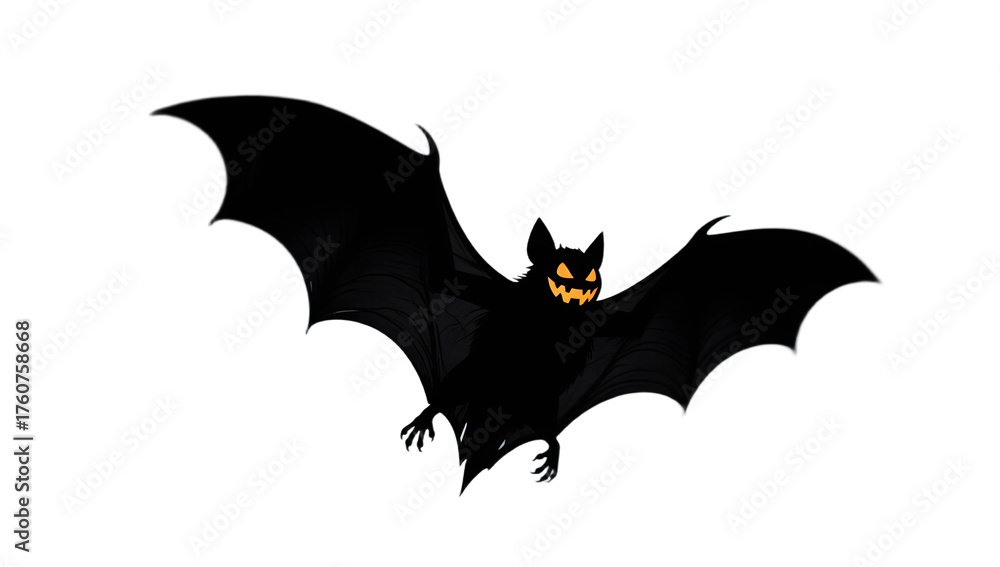 Fototapeta premium A black Halloween bat silhouette in motion full view centered on dark grey gradient cinematic lighting high detail