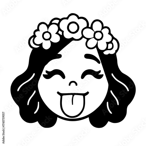 Emoji – person with flower crown, tongue out