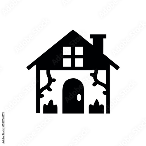 A charming cobblestone house with elegant driveway design Line Art Vector illustration