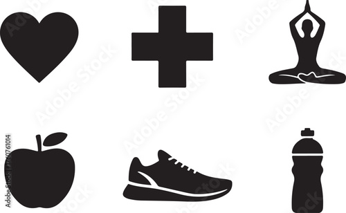 Healthy lifestyle icons promoting well being fitness