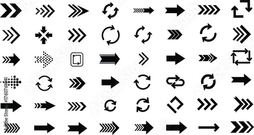 Arrow Icons Set Vector, Direction Symbols, Navigation Pointers in Black, Collection