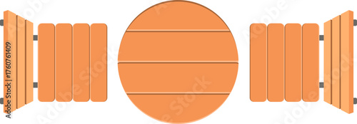 Wooden outdoor picnic table with benches top view