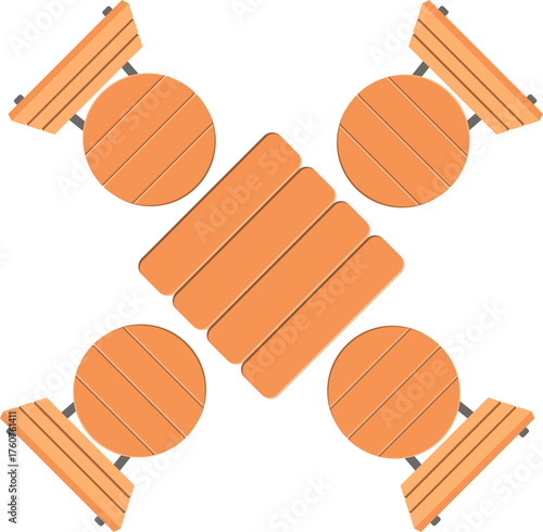 Picnic tables and benches creating seamless pattern