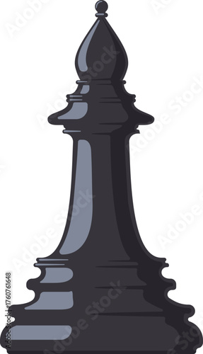 Black chess bishop piece standing isolated on white