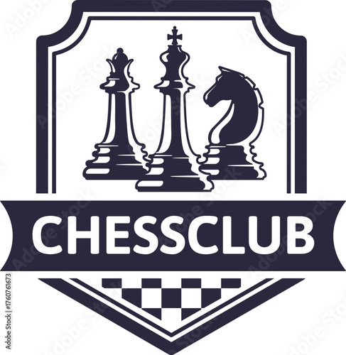 Chess club logo combining king, queen, and knight pieces