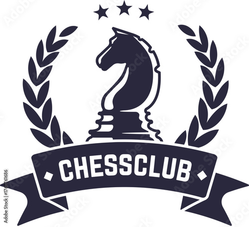 Chessclub knight emblem vector with stars and laurel wreath