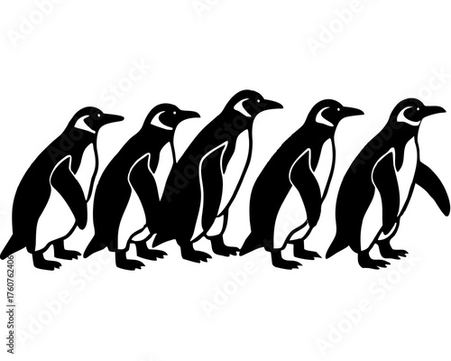 Penguins walking group silhouette illustration