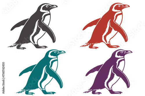 Penguins walking group silhouette illustration isolated on white background