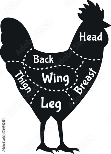 Chicken butcher chart showing cuts for cooking