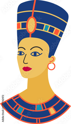 Nefertiti Ancient Egypt queen bust flat illustration