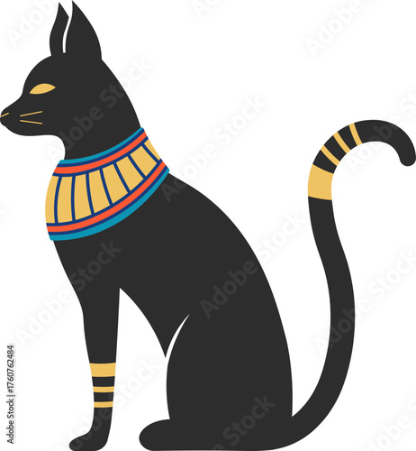 Egyptian black cat goddess Bastet sitting illustration