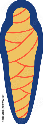 Ancient Egyptian mummy lying in sarcophagus cartoon illustration