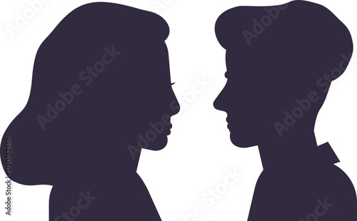 Couple silhouette staring, facing relationship, love, or confrontation
