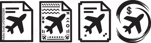 Airline Ticket Icon with Airplane Symbol Flying Above Document Representing Travel Booking