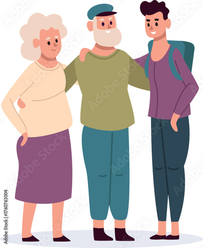 Grandparents, grandson, and family embracing togetherness