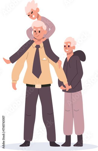 Grandfather enjoying time with playing grandchildren