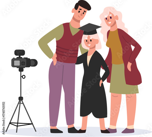 Family celebrating daughter's graduation taking a picture