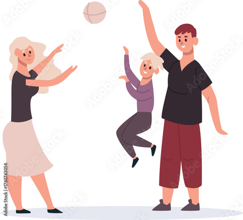 Family playing ball game enjoying happy time together