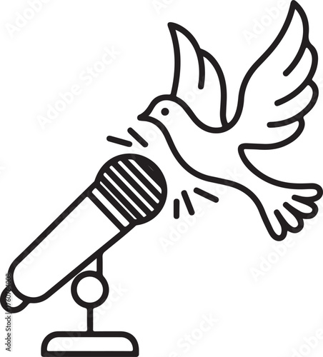 Microphone and Dove Outline Peace Speech