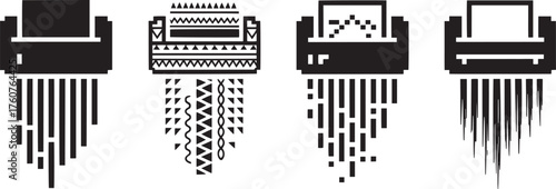 Document Shredder Icon Set Data Destruction Device Paper Shredding Machine Confidential Information
