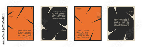 set of abstract brutalism poster background with orange liquid connected circle dots. metaballs pattern, abstract geometric shapes collection. Point movement flat icon, frame collage for photo	