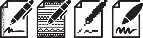 Document writing icons set isolated on transparent background a collection of outline glyph symbols sign and pictograms