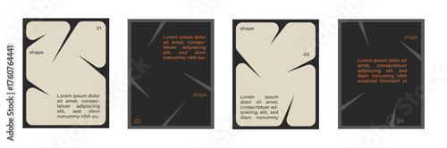 set of abstract brutalism blob poster background with orange liquid connected circle dots. metaballs pattern, abstract geometric shapes collection. Point movement flat icon, frame collage for photo	