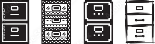 Filing Cabinet Icon Set Solid Fill Detailed Pixelated Brush Stroke Style Isolated Transparent Background