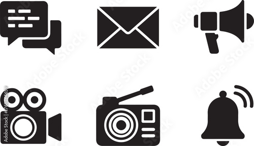 Engaging social media marketing tools icons set