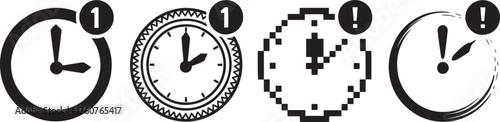 Notification time clock icons set isolated on transparent background a collection of outline glyph symbols sign and pictograms
