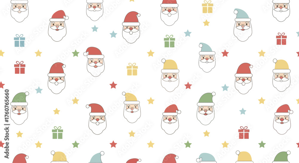 Naklejka premium Festive Santa Claus Faces Pattern Christmas Holiday Season Celebration.