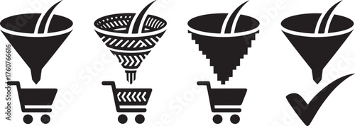 Shopping funnel icons set isolated on transparent background a collection of outline glyph symbols sign and pictograms