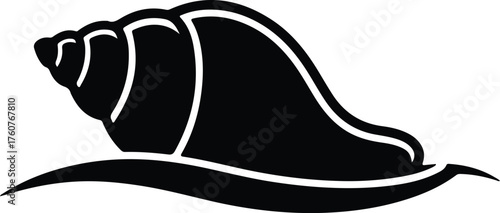 Vector conch sea shell simple black and white silhouette illustration